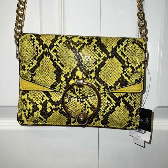 Topshop Neon Yellow Snakeskin Small Bag-NWT - Picture 2 of 7